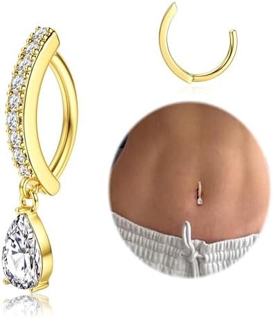Morfetto Gold Surgical Steel Belly Button Ring with Cubic Zirconi...