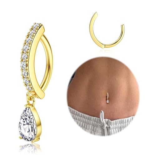 Morfetto Gold Surgical Steel Belly Button Ring with Cubic Zirconi...