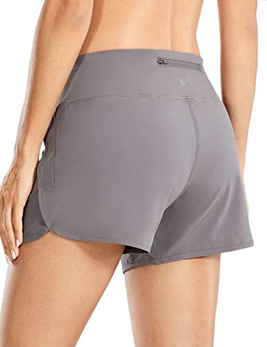 CRZ YOGA Women's Quick-Dry Workout Running Athletic Sports Shorts with Zip Pocket - 4 Inches Lunar Rock Medium