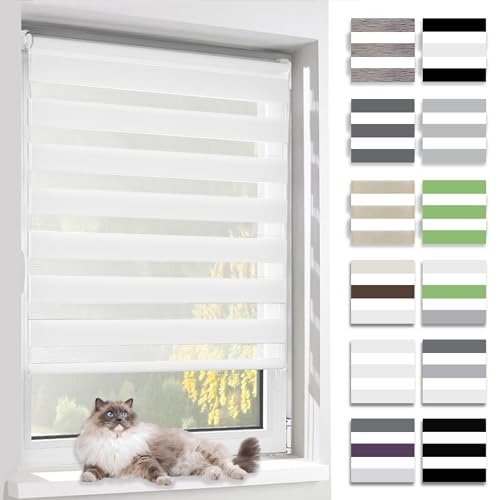 BelleMax Doppelrollo Klemmfix ohne Bohren & mit Bohren Weiß B50 x H150 cm (Stoffbreite 50cm) Duo Rollo Fensterrollo lichtdurchlässig & Blickdicht Klemmrollo Sichtschutz & Sonnenschutz