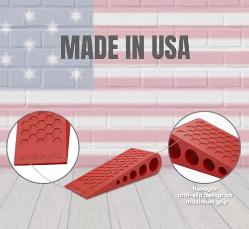 Image of Door Stoppers for Bottom of Door Premium Floor Rubber Door Stop Wedge Made in USA Heavy Duty Honeycomb Design for Carpet, Tile, Ideal for Home, School, Commercial,Red 2-PK
