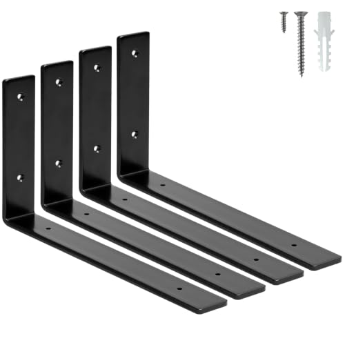 ELSKER&HOME Shelf Brackets 12 Inch 4 Pack Heavy Duty Black Metal L Brackets