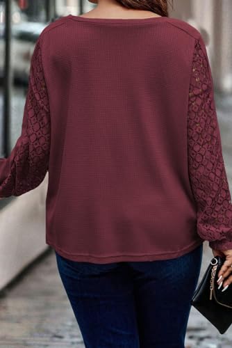 Eytino Womens Plus Size Tops Lace Long Sleeve Waffle T Shirts Casual Crewneck Tunic Tops(1X-5X)2