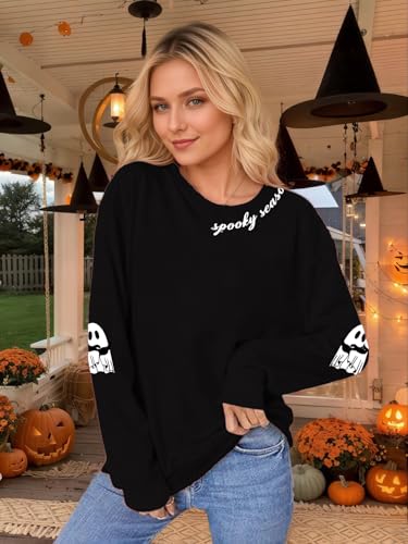 Halloween Sweatshirt for Women Halloween Ghost Long Sleeve Sweatshirts Spooky Season Fall Crewneck Pullover Tops3