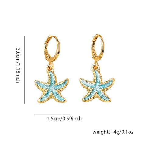 Boho Starfish Sea Star Shell Enamel Dangle Hoop Earrings for Women, Trendy Gold Plated Dripping Oil Drop Huggie Earrings Hawaii Vocation Beach Party Ear Jewelry Gift2