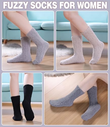 Image of LANLEO Fuzzy Socks for Women Soft Cozy Fluffy Slipper Winter Warm Microfiber Plush Sleeping Socks