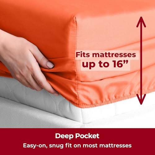 Image of Mellanni Split King Sheets Set - 5 PC Iconic Collection Bedding - Hotel Luxury, Extra Soft, Cooling Bed Sheets - Wrinkle, Fade, Stain Resistant (Split King, Poppy Orange)