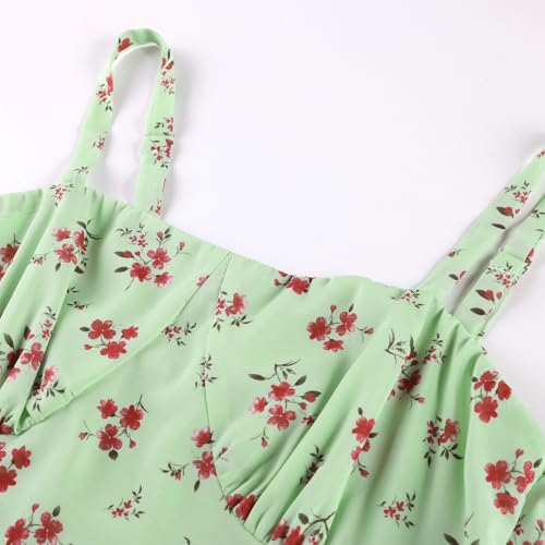 Image of Belle Poque Sun Dresses for Women Spring Summer Floral Midi Flowy Spaghetti Ruffle Wedding Guest Tea Party Dress