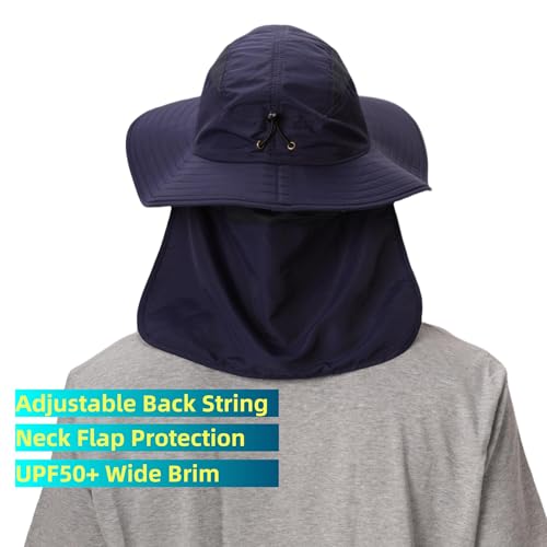 Image of Home Prefer Mens UPF 50+ Sun Protection Cap Wide Brim Fishing Hat with Neck Flap