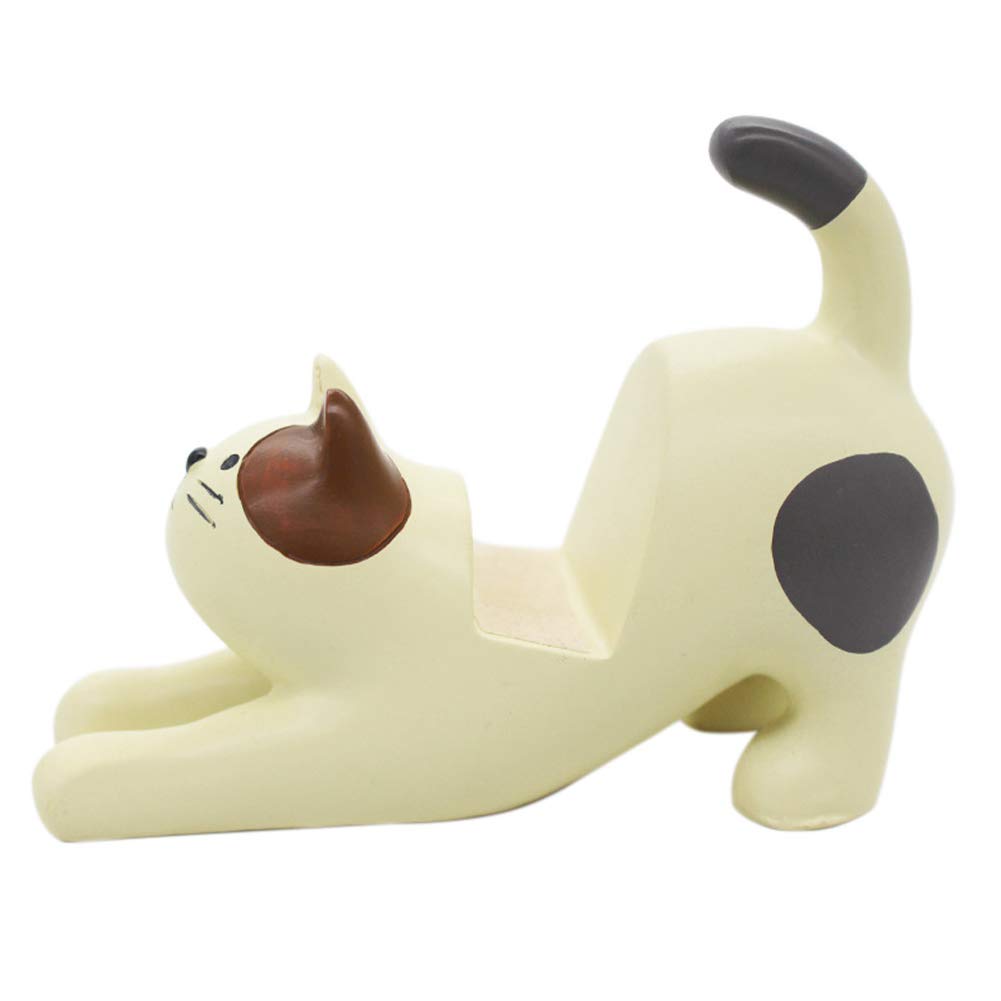 Jiakalamo Lazy Bracket Cat Shape Resin Phone Holder Desktop Stand Fixing Mini Portable,Cat Desk Cell Phone Stand Holder Home Office Works(White) - Image 4