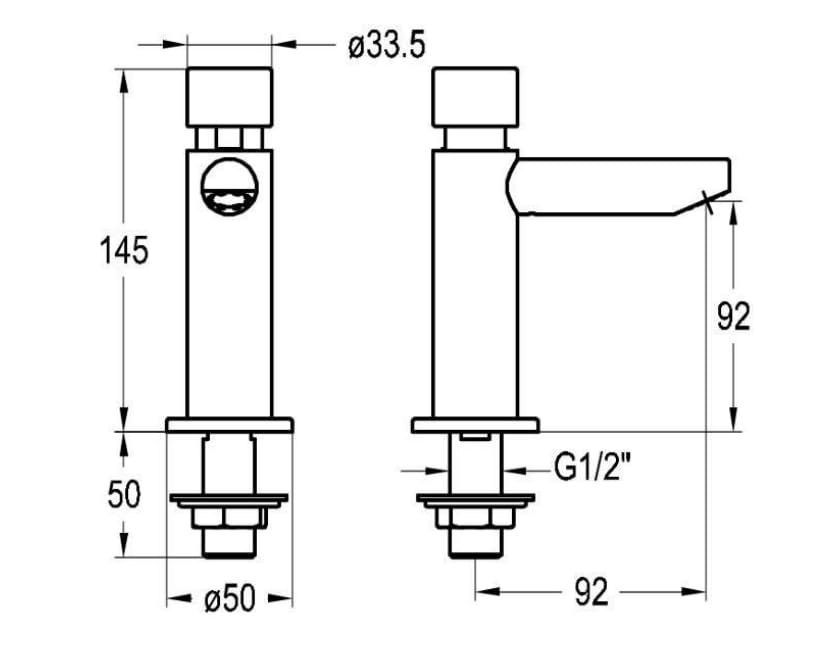 Grifo de lavabo temporizado serie INOX con mando pulsador - Idral
