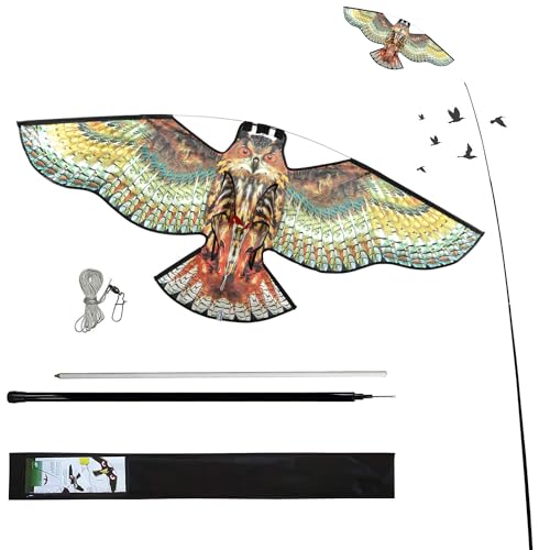 flyonte Bird Hawk Flying Kite with Pole Crop Protector Bird Scare Flying Kite with 4m Pole Has The Effect of Scaring Birds