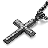 YL Men's Cross Necklace Stainless Steel Cubic Zirconia Pendant Rolo Chain Black Gold Jewelry for Women