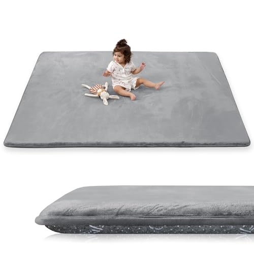 Image of 1.5 inch Thick Baby Play Mat for Floor 39x59 Soft Foam Mats, Dark Grey | Memory Mat for Baby to Play, Waterproof Easy Care with Non-Slip Tummy Time Play Mat for Nursery Playroom Classroom