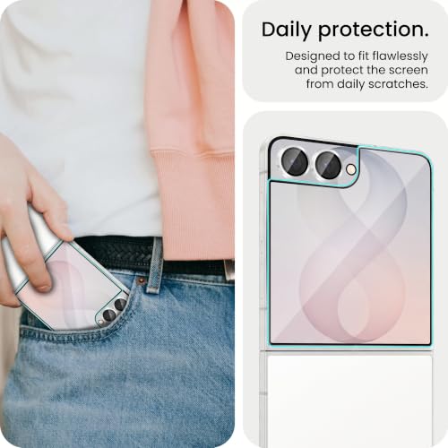 Image of ArmourPro Edge to Edge Tempered Glass for Samsung Galaxy Z Flip 8 with Silver Camera Ring Guard, 9H Screen Protector, Anti-Scratch, Anti-Fingerprint, Bubble-Free Installation Kit