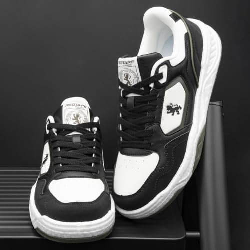 Image of Red Tape Men's Sneakers White Black Pu Mesh Round Toe Lace-Up