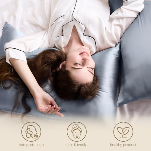 ZIMASILK 100% Pure Mulberry Silk Pillowcase for Hair and Skin Health,Soft and Smooth,Both Sides Premium Grade 6A Silk,600 Thread Count,with Hidden Zipper,1pc(Standard 20''x26'',Slate Blue)