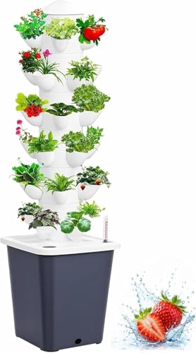 Vertical Hydroponic Tower Garden - 6 Tier Hydroponics Growing System Kit with 30 Pods Water Tank & Pump Aeroponic Tower for Herbs Lettuce Vegetables & Strawberries Indoor Outdoor Gray