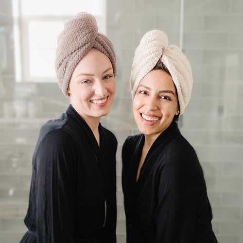 Image of ROLSHOL Extra Large 4 Pack Microfiber Hair Towel Wrap for Women Super Absorbent & Quick Dry Hair Drying Towels with Button, Hair Turbans for Curly Hair Long & Short Hair - Anti-Frizz (Pink Pinstripe)