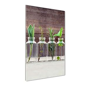 Tulup – Schilderij op gehard glas- 50×100 – Schilderij Muurdecoratie – Wanddecor Kunstdruk – Modern Decoratief Beeld Gedrukt – Decoratie Poster Foto Afbeelding – Kruiden in potten