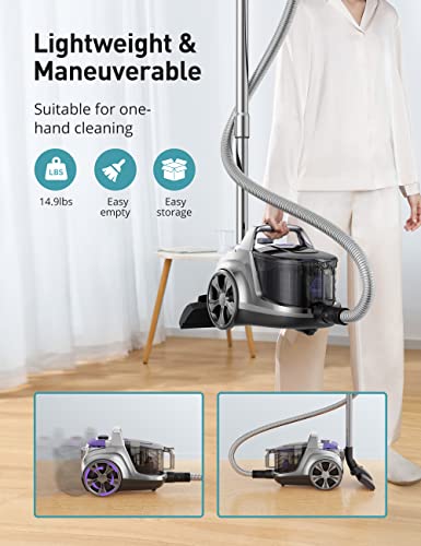 Image of Aspiron Canister Vacuum, Upgraded 1600W Bagless Canister Vacuum Cleaner, Auto Cord Rewind, H13 HEPA Filter, 3.7Qt Large Capacity, 5 Tools for Hard Floors, Carpet, Pet, Upholstery, Tiles, V DELE 415