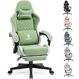 Dowinx ゲーミングチェア ファブリック 通気性 蒸れない 耐摩耗性 椅子 オフィスチェア テレワーク イス 疲れない ゲームチェア キルティング 手刺繍 ポケットコイル入り 最高の座り心地 程よい柔らかさ リクライニング 高さ調節 腰痛対策 傷に強い 頑丈な合成鋼フレーム グリーン LS-6658D06