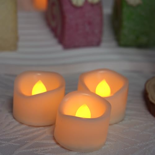 Image of CANDLE CHOICE Battery Operated Flameless Tea Lights Bright Flickering LED Tealight Votive Candles for Wedding Party Table Centerpieces Halloween Christmas Decoration Batteries Incl Amber Light 24 Pack