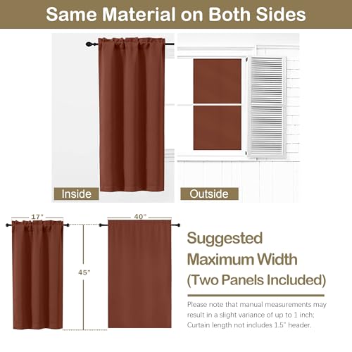 Image of Terracotta Short Blackout Curtains for Bedroom 45 Inches Long 2 Panels, Solid Thermal Insulated Blackout Curtains, Energy Saving Soft Fabric Window Drapes, Dual Rod Pocket, 2x40Wx45L Inches