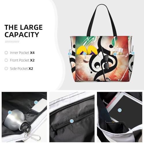 Music Notes Print Large Gym Tote Carry On Bag With Wet Compartment For Travel3