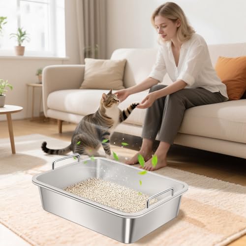 Caja sanitaria de acero inoxidable para gatos 17.7x13.8x6 pulg miniatura 7