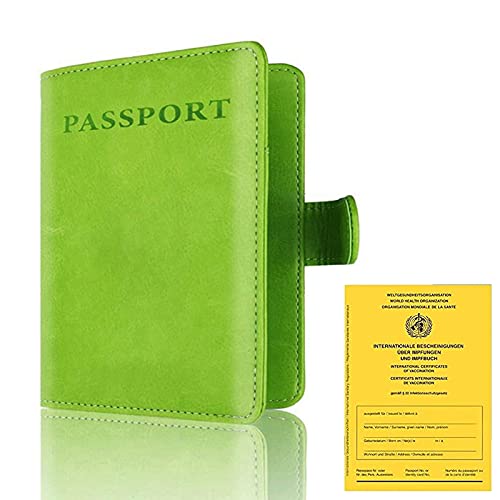 Impfpass Hülle Lederoptik - 150mm*11mm Reisepass Tasche Familie Reiseorganizer Reisepasshülle Ausweistasche für Baby Passport Hülle Reisemappe PU Schutzhülle Impfpass Hülle Erwachsene (Grüne Haspe) Cover