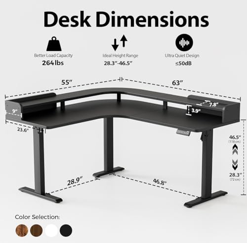 Image of Agilestic L Shaped Standing Desk, Corner Desk with Monitor Shelf, Adjustable Height Gaming Table, Sit Stand Up Table, 63 x 55 Inch Home Office Computer Workstation, Splice Board, Black