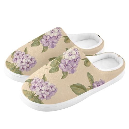 JUNZAN Retro Phlox Beige Mens Home Cotton Slipper Non Slip Memory Foam Guest Slippers for Spa Birthday Presents 6-74