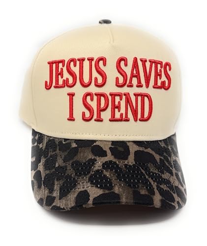 Vintage Leopard Trucker Hat, Jesus Saves I Spend, Concert Trucker hat