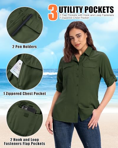 33,000ft Women's UPF 50+ UV Long Sleeve Sun Protection Safari Shirts Quick Dry Outdoor Fishing Hiking Travel Shirt3