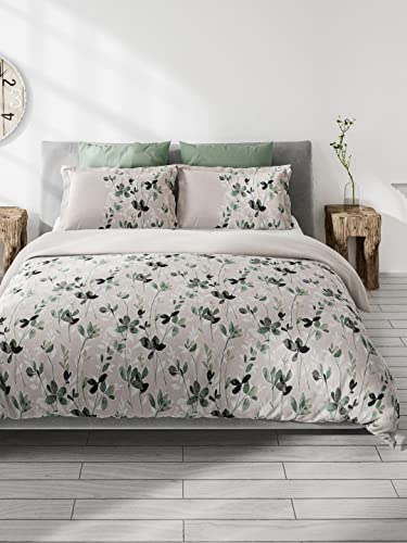 Image of DDECOR - Petal Bloom Leaves 144TC Double Bed Sheet Set with Two Pillow Covers - Green