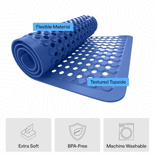 Image of GORILLA GRIP Patented Bath Tub Shower Mat, Machine Washable Bathtub Floor Liner Mats, Suction Cups and Drain Holes to Keep Tubs Clean, Soft on Feet, Bathroom Essentials, 35x16 Inch, Royal Blue Opaque