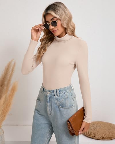 Image of Riyiper 3 Pack Women Ribbed Turtleneck Shirt Rayon Top Knit Lightweight Long Sleeve Top Casual Soft Base Layer Top