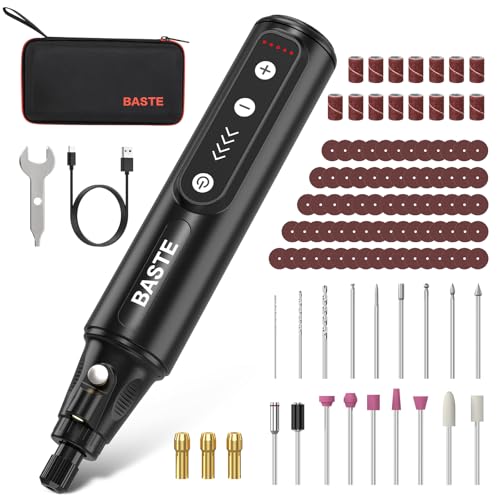 Baste Mini Cordless Rotary Tool Kit - 5 Speed 18000RPM 109 Accessories Type-C Charging Power Rotary Tool for 3D Printing DIY Crafts Sanding Polishing Drilling Etching Engraving (Black)