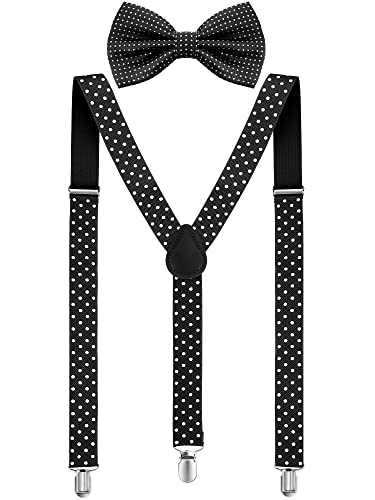 Satinior Suspender Bow Tie Set Clip On Y Shape Adjustable Braces, 80S Costume Suspenders Shoulder Straps For Halloween Cosplay Party (Black With White Dots), 4.3 X 2.3 Inches #TOP25