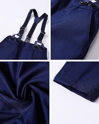 Image of SANGTREE Baby Suits for Boys Gentleman Wedding Outfits Long Sleeve Dress Shirt Suspender Pants Bowtie Boy Clothes Set, 1-6T