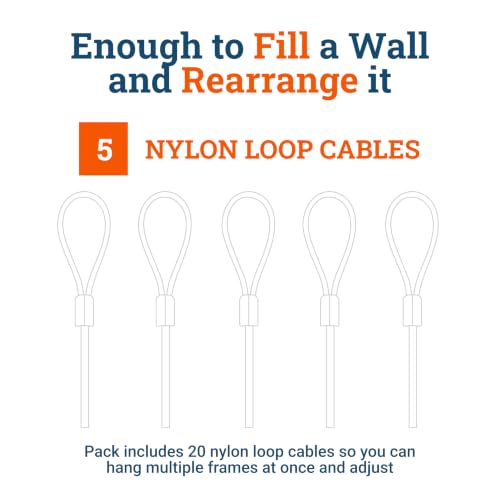 Image of Loop Hanging Nylon Cables 2mm Diameter 72-inch - Supports 25 lbs - 5 Pack - Strong Nylon Wire for Picture Rail Hanging System