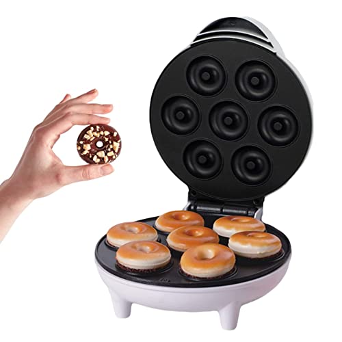 Mini Donut Maker Machine, for Breakfast Snacks Desserts with Non-stick Surface, Makes 7 Doughnuts, US Plug 110V