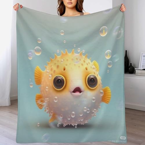 Couverture de salon poisson en flannel jeté de lit 100x130cm bleu