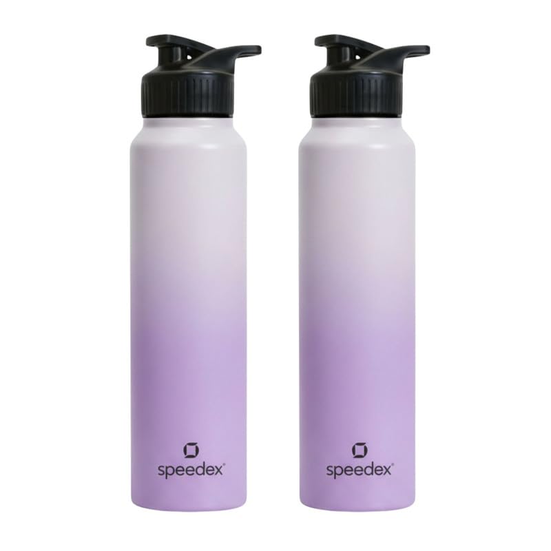 Image of Speedex Stainless Steel Metal Water Bottle 1 Ltr 1000 ml, BIS Approved, Leak Proof Sipper Cap Bottle for Office, School, Gym, Travel, Daily Use for Men, Women, Kids, Adults, Dual Purple, Set of 2