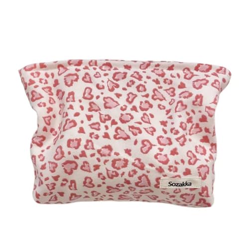 Leopard Makeup Bags for Women, Corduroy Cosmetic Pouch Large Purse, Pink