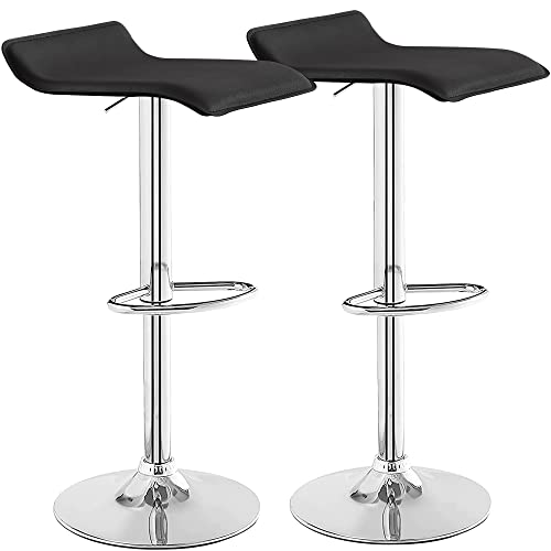 Vecelo Bar Stools Set Of 2, Counter Bar Stools With Swivel Bar And Adjustable Height, Modern Pvc Barstools Bar Chairs For Kitchen/Bar/Dining Room/Living Room/Party, Black #TOP9
