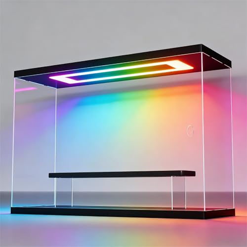 Image of Clear Acrylic Display Case with RGB LED Light, 2 Tier Dustproof Showcase for Collectibles, Figures & Model Cars, Stackable Display Box (Black, 12x4x8 in)