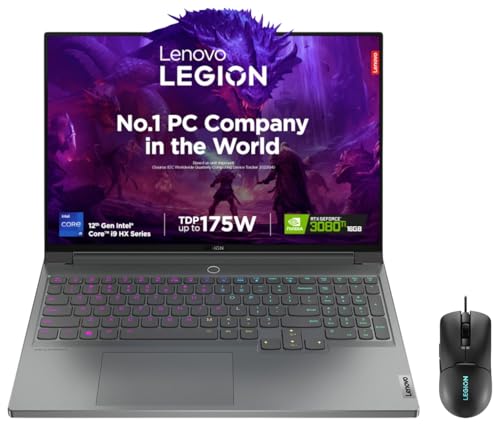 Lenovo Legion 7 Windows, Intel Core I9-12900Hx 16" (40.64Cm) Qhd IPS 165Hz 500Nits Gaming Laptop (32GB/1Tb SSD/Win/Mso/Nvidia RTX 3080Ti 16GB/Grey/2.53Kg), 82TD009KIN +M300s Mouse