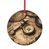 Matériau durable : la boussole ronde et la carte du monde en aluminium imprimé décoration de sapin de Noël réutilisable fabriquée en aluminium de haute qualité pour une utilisation durable.